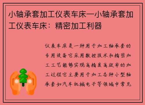 小轴承套加工仪表车床—小轴承套加工仪表车床：精密加工利器